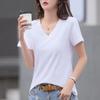 Women Soft White Cotton V Neck T Shirt Short Sleeve Summer Casual Top