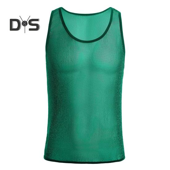 

Мужская сетчатая майка без рукавов, блестящая прозрачная жилетка, повседневная прозрачная футболка для мышц, для повседневной носки, для спортзала, фитнеса M темно-зеленого