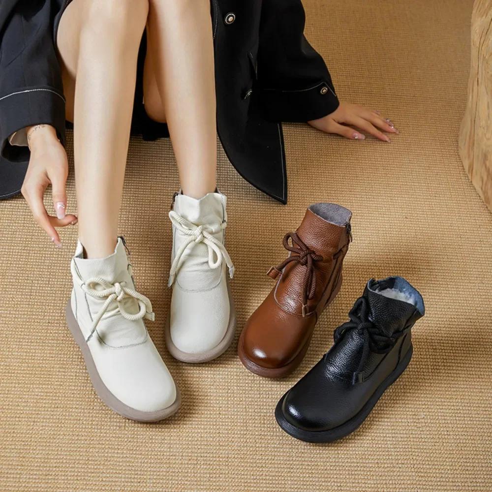 Natūralios odos šilti vilnoniai batai Žieminiai aulinukai moterims Medvilniniai batai Plokščiapadžiai Neslystantys Minkštapadžiai Moteriški batai