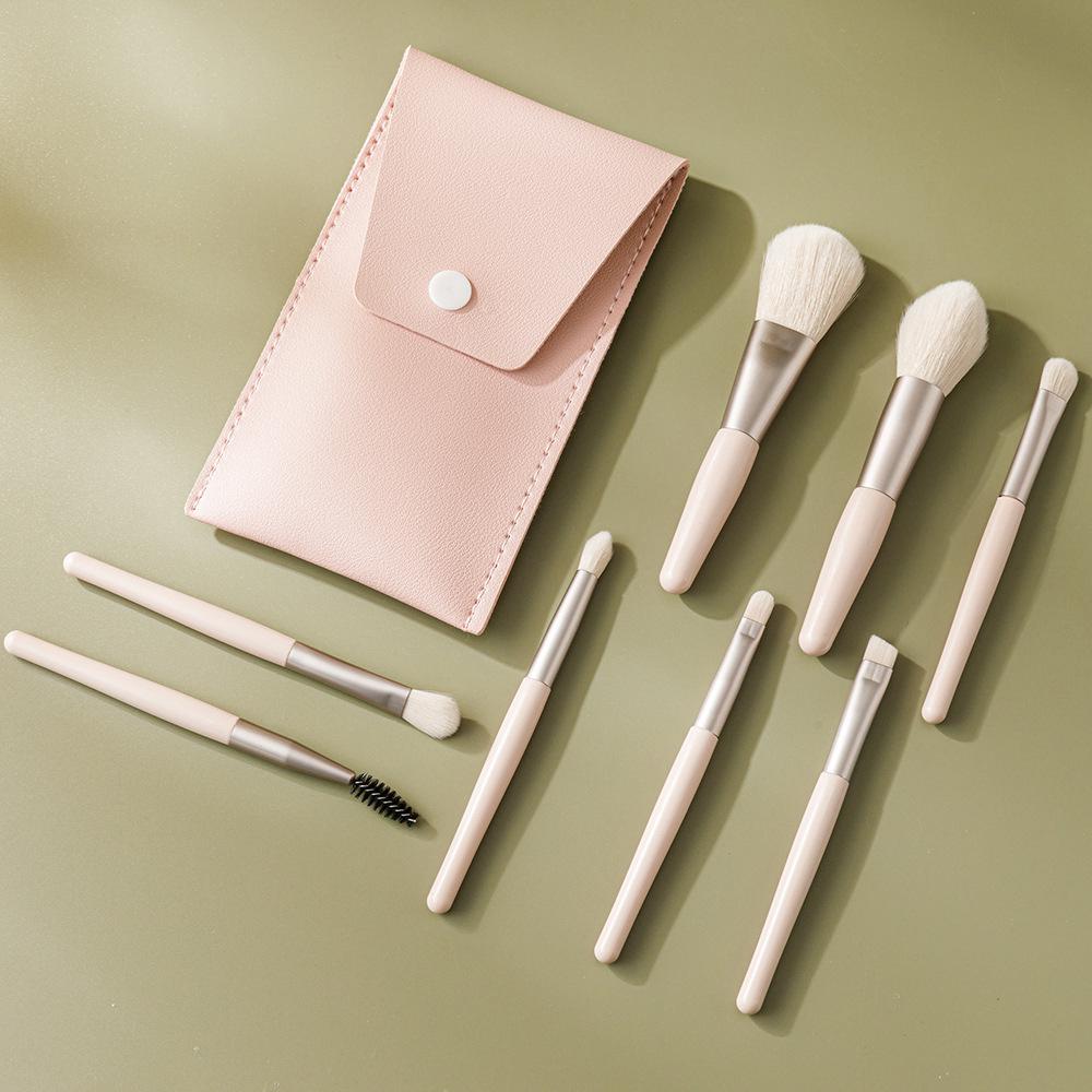 Macaron Color 8-piece Mini Makeup Brush Set with Portable Bag: Powder, Blush, and Eyelash Comb Brushes Included