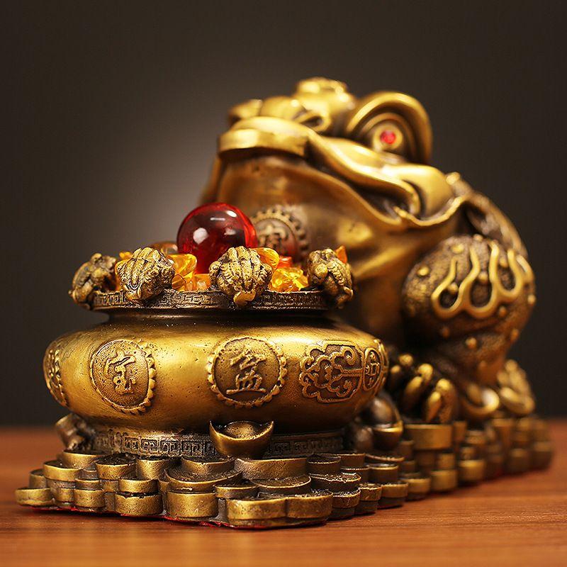 Pure Copper Treasure Pot Golden Toad Ornaments Zhaocai Three Legged Toad Store Living Room Office Decor Opening Gift
