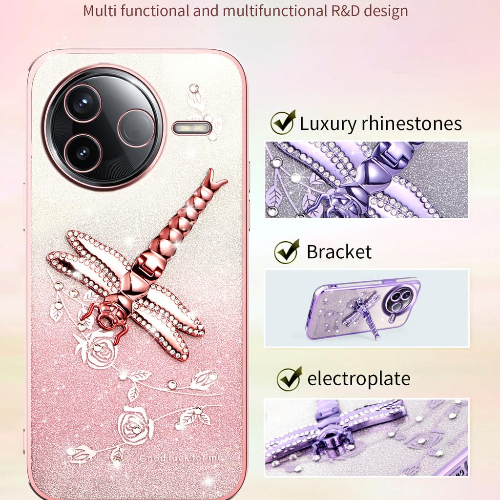 KADEM For Xiaomi Poco F7 Pro 5G/Redmi K80 5G Case Dragonfly Kickstand TPU Flowers Glitter Phone Cover