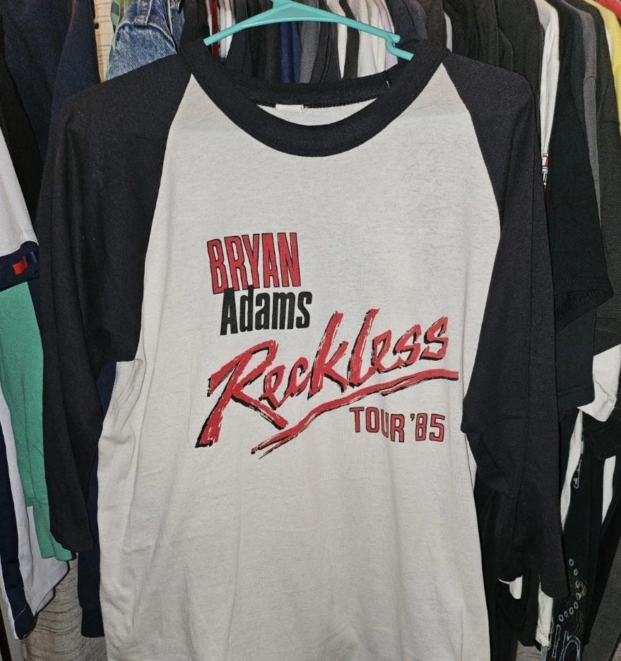 REPRINT VTG Bryan Adams Reckless Tour  85 Raglan T-Shirt WhiteBlack Size XS-2 S