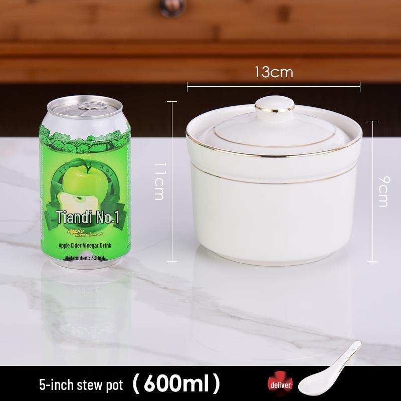 Commercial Ceramic Double Boiler Stew Pot with Lid - Single-Serve Egg Custard & Dessert Cup for Home or Restaurant Use