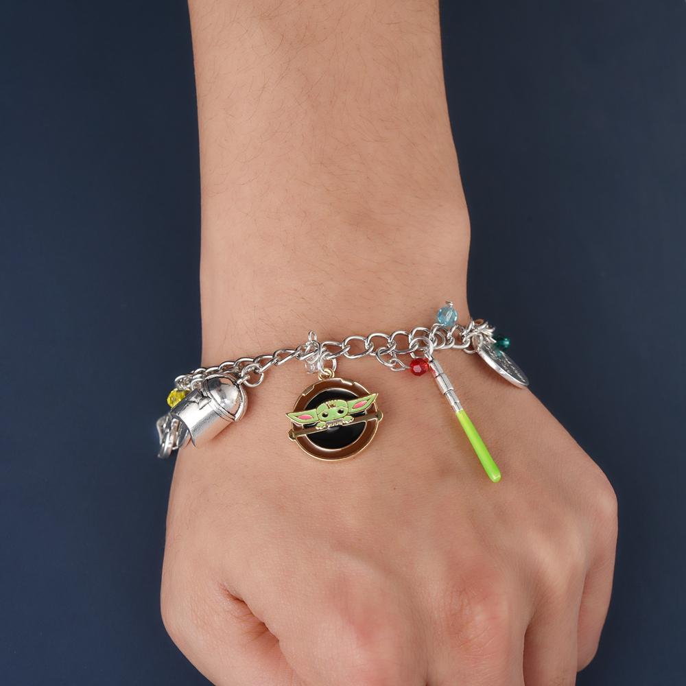 Classic Movie Wars Charm Bracelet with Alien Lightsaber Spaceship Pendant Cosplay Jewelry Gift for Men