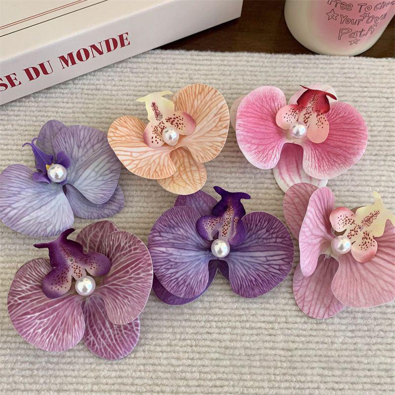Sweet Phalaenopsis Flower Hairpin  Bohemia Creative Design Cloth Floral Pearl Hair Clip Female Headdress