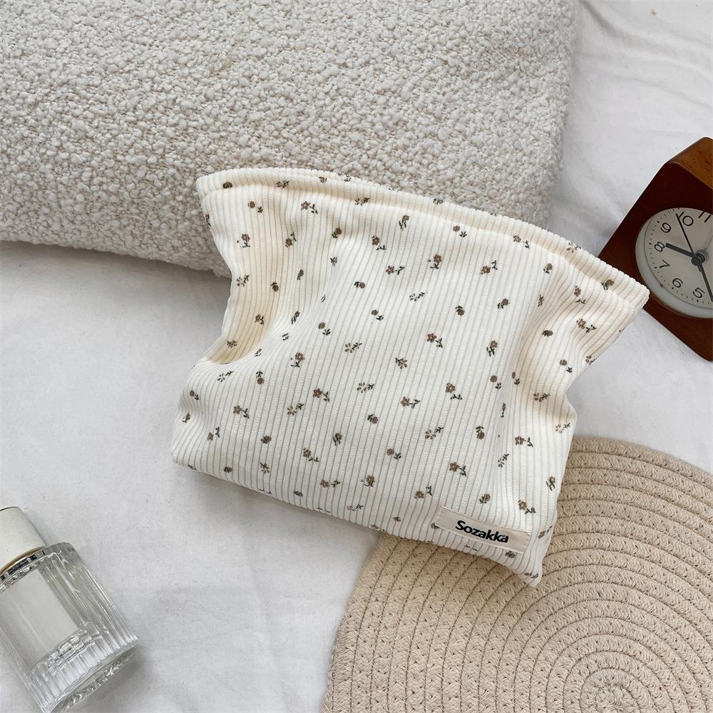 Vintage Corduroy Leopard Print Cosmetic Bag for Girl Female Large Women's Clutch Makeup Organizer Handbag Fashion Toiletry Case