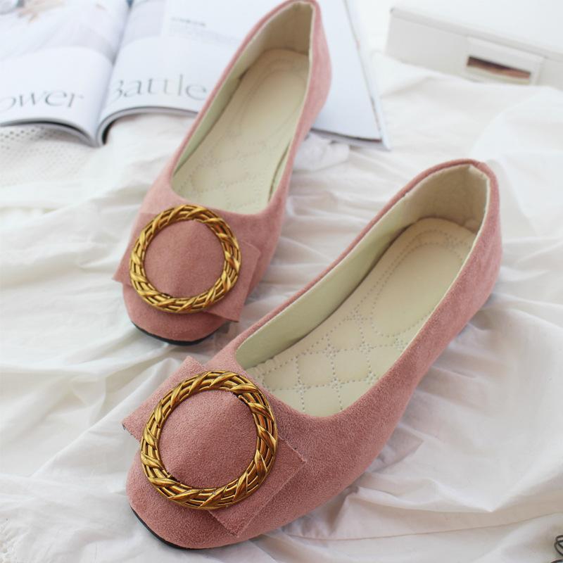 Fashion 2024 Spring and Autumn New Square Head Single Shoes Women's Shallow Mouth Flat Shoes Korean Edition Metal Round Plus Size 35-43