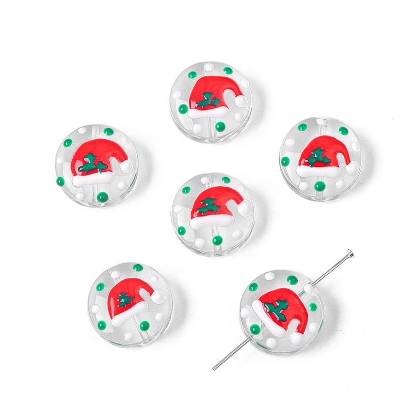 1Pcs 19mm Christmas Series Transparent Coloured Glaze Beads Hand-Painted Drop Oil Flat Round Beads For Jewelry Making DIY Charm Decoration