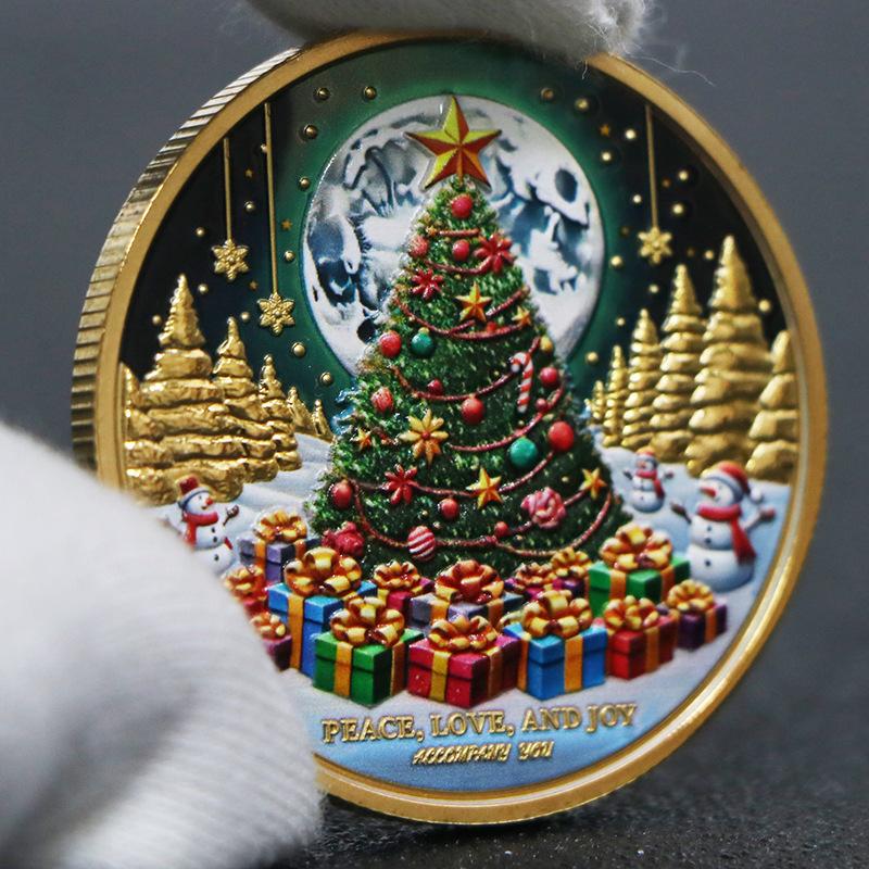 Monete Commemorative Albero di Natale, Regali di Natale, Alto Rilievo, Placcate Oro e Argento, Medaglie Commemorative, Monete Artigianali
