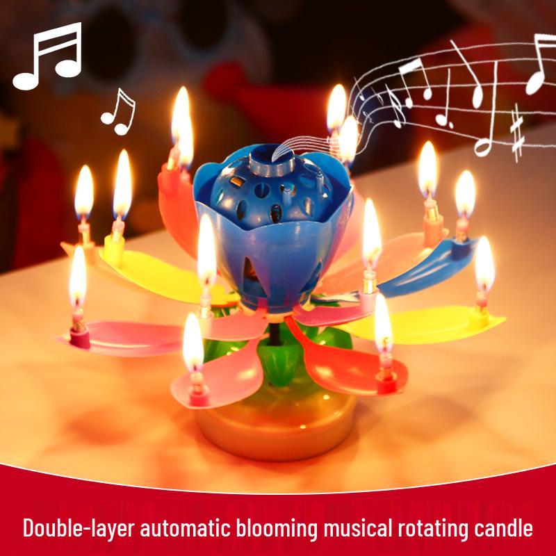 Musical Rotating Lotus Birthday Cake Candle - Sings & Blooms, Perfect for Kids & Celebrations