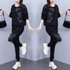 Spring and Autumn Suit Women's Loose Sweater Stitching Denim Printed Long-sleeved Two-piece Casual Plus Size Women's Clothing
