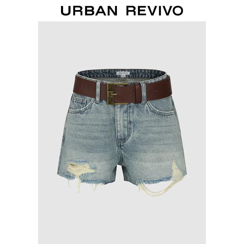 

Women s Retro Ripped Denim Shorts with Belt 27