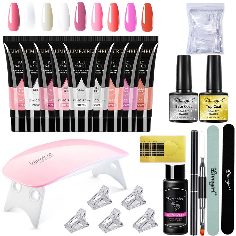 limegirl 15ml Extension Nail Gel Set 6W LED Lamp Full Manicure Set Finger Extend Mold Nail Kit All For Quick Extension Tool Kit
