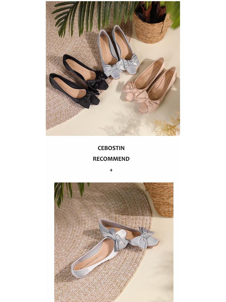BEIJIANI Satin Mary Jane Flats mit eckiger Zehenpartie und Schleife mit klobigem Absatz für Damen - Frühjahrskollektion