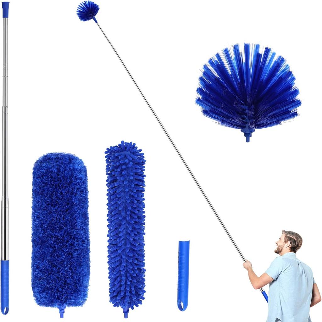 Three piece telescopic long handled cleaning brush set for ceiling fans.