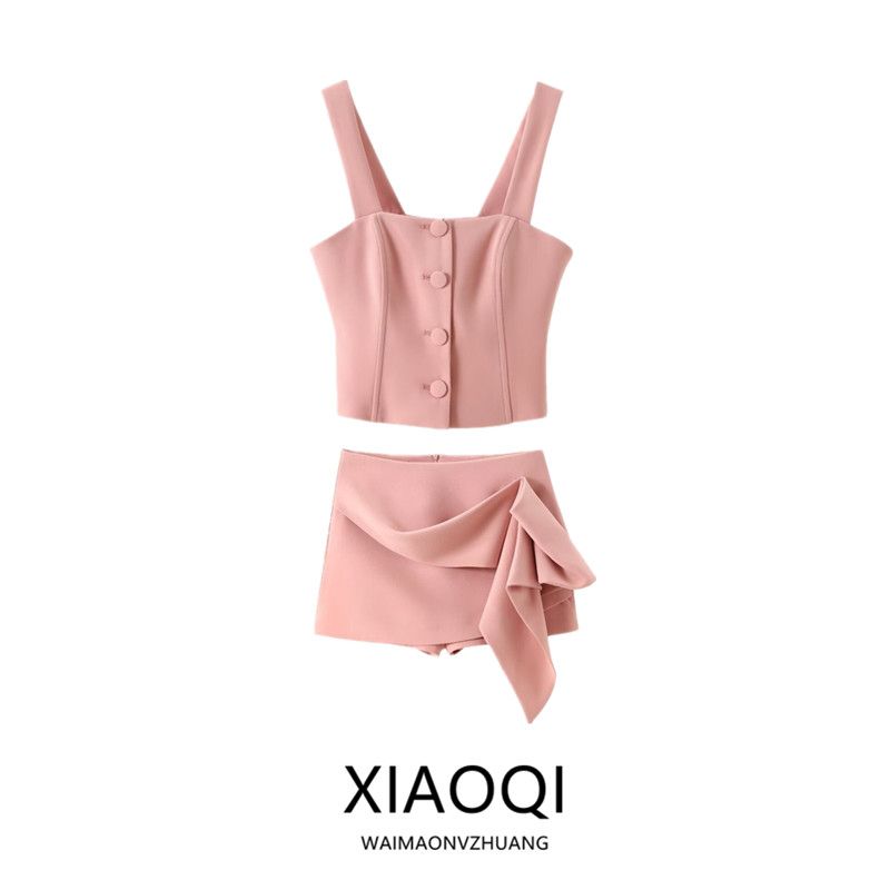 Fashion Style 2024 Summer New Arrival Women's Clothing Fashion Wide Strap Silm Short Top High Waist Culottes 3463331