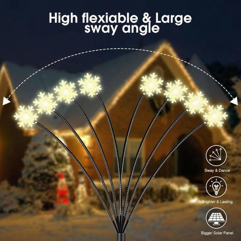 1PC Snowflake Solar Christmas Decorations 2 Modes Swaying Garden Lights Outdoor Pathway Solar Lawn Decor Stake Light Warm Light