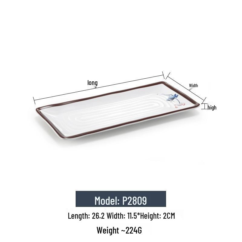 Melamine Rectangular Imitation Porcelain Plate for Sushi, BBQ, Cold Dishes - Commercial Use.