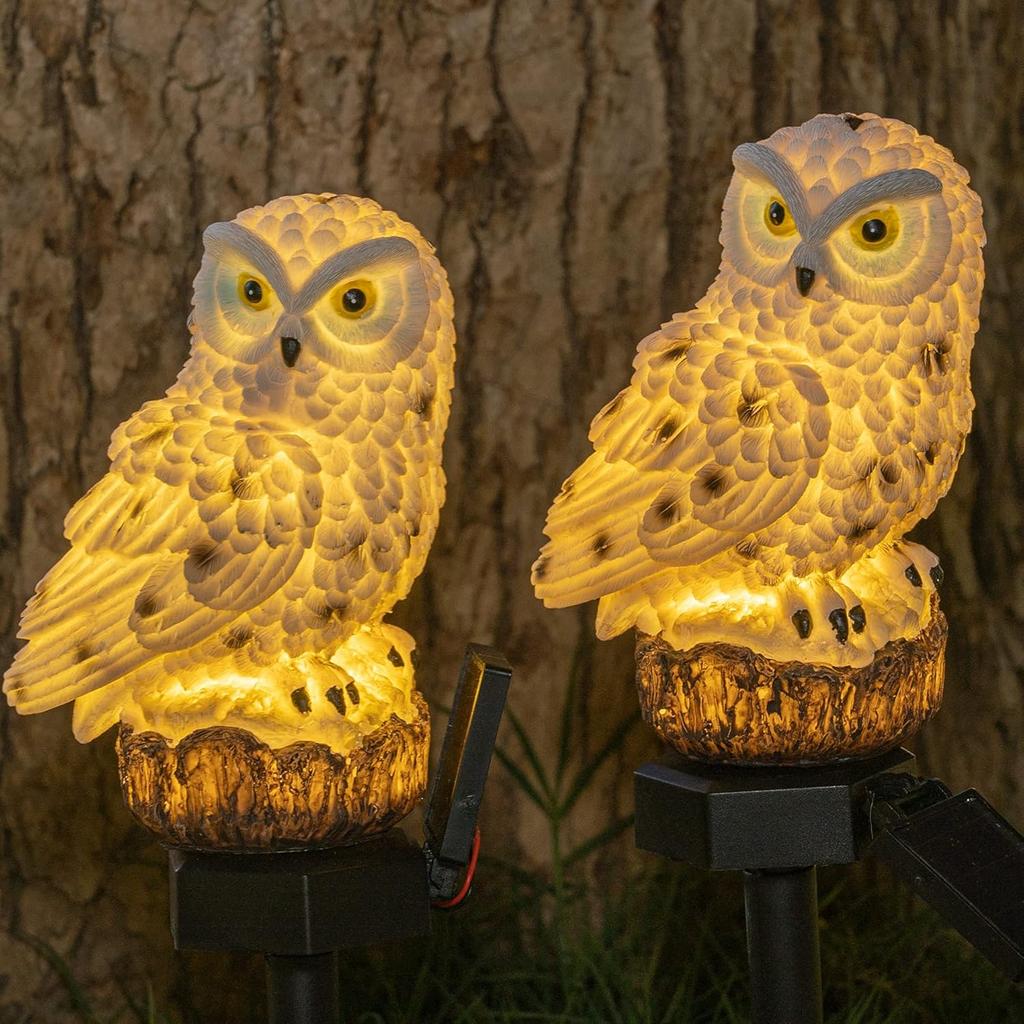 Dazzle Bright 2 Pack Owl Figure Solar LED Lights, Resin Garden Waterproof Decorations with Stake for Outdoor Yard Pathway Outside Patio Lawn Decor to