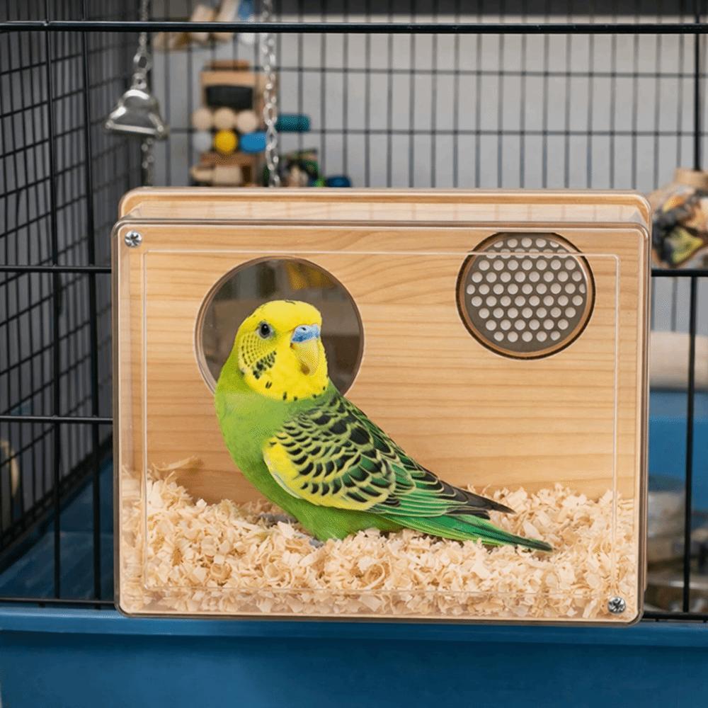 Atmungsaktive Wellensittich-Nistkasten Sichtbarer Vogelkäfig Haus Holznest Vogel Brutzeit