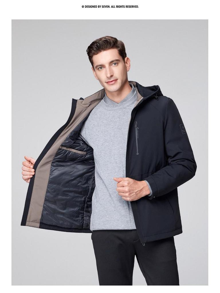 Men's Hooded Winter White Duck Down Jacket - Warm Middle-aged Business Outerwear