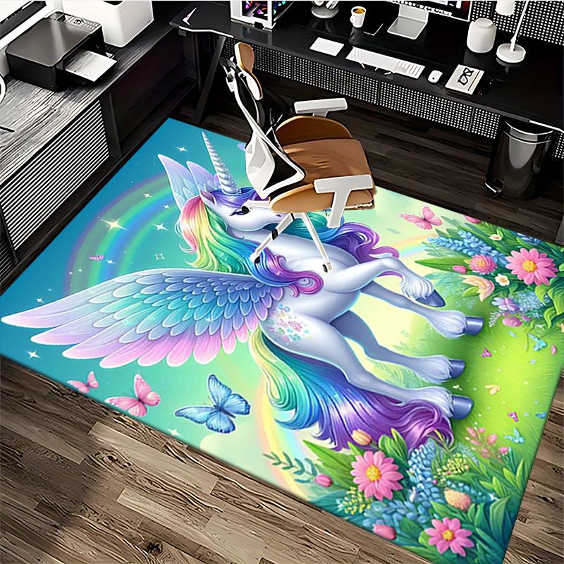 1pc Rainbow Unicorn Office Chair Mat - Anime Cartoon Design, Non-Slip Carpet for Home and Office Decor, Suitable for All Seasons.H016