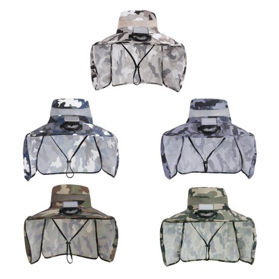 Camouflage Print Sun Hat Wide-Brimmed Shawl Fishing Hat with Dual-Power Fan Design 3 Gear Adjustable UV-Protection Outdoor Hat