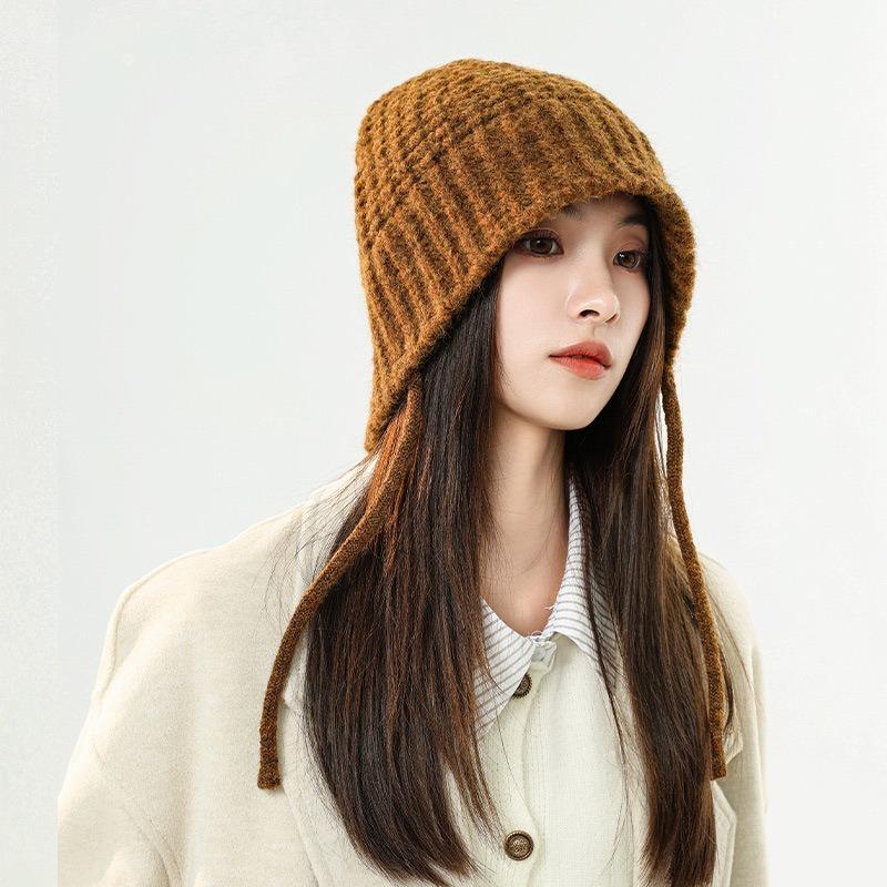 Autumn and winter new versatile straps knitted hat women's warm and cold ear protection hat shows the face small fashion wool hat