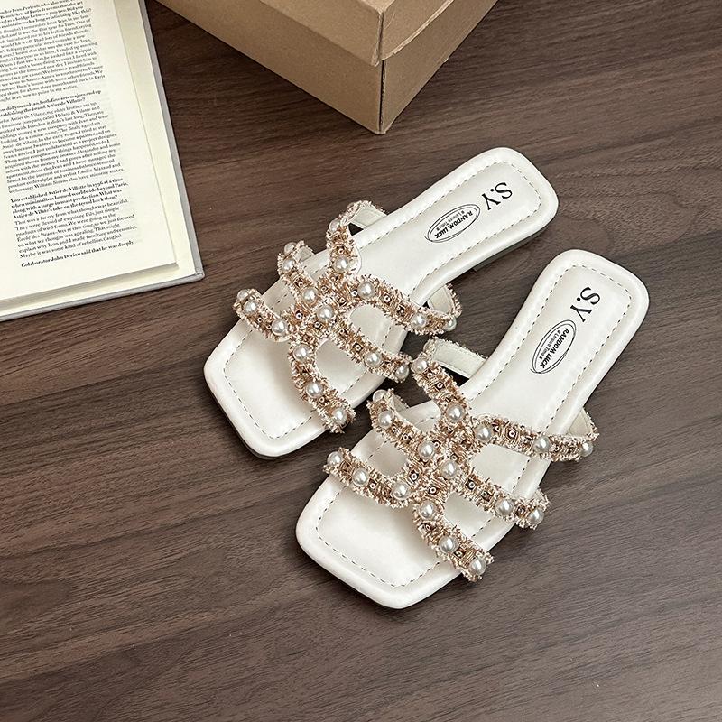 

Весна и лето 2025 года новые французские потрясающие шлепанцы на плоской подошве, женская летняя уличная обувь 2025 новинка с юбкой, пляжные сандалии 40 жёлтый