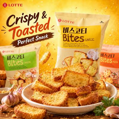 Lotte Toasted Bread Slices Casual Snacks, 70g Per Bag, 3 Flavors Available