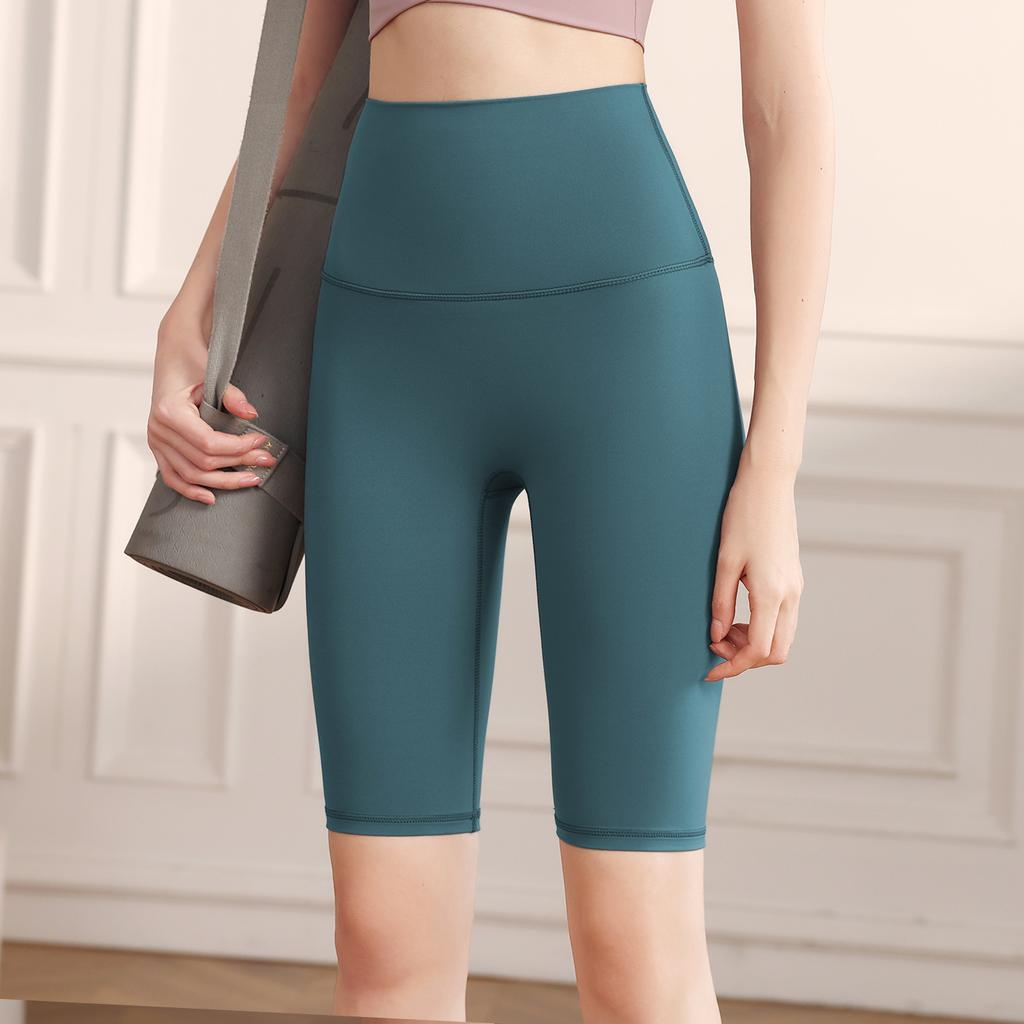 Sports shorts 2025 double-sided brocade nude fitness medium pants high waist slim peach hip sports five-point tight yoga pants women