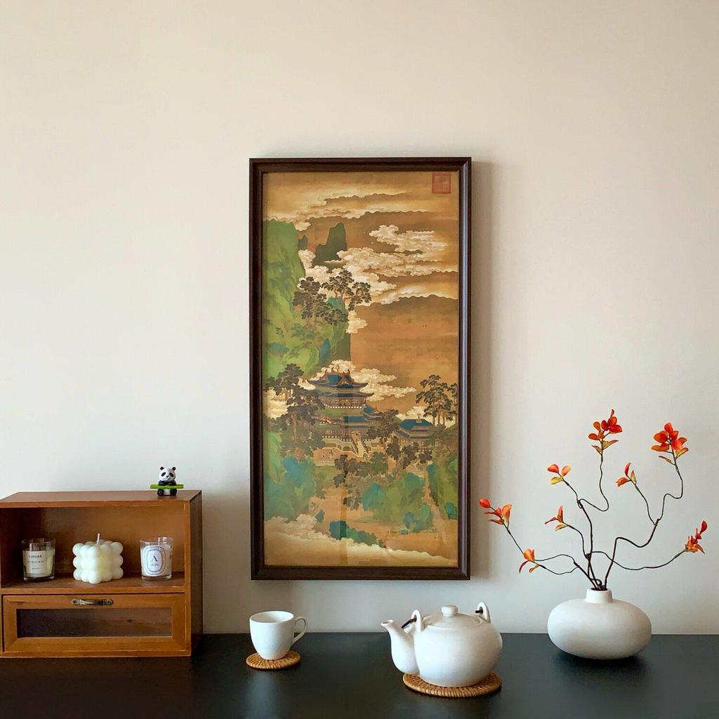 Chinese Pine & Crane Longevity Wall Art - Framed Replica for Living Room, Entrance, Tea Room, or Homestay