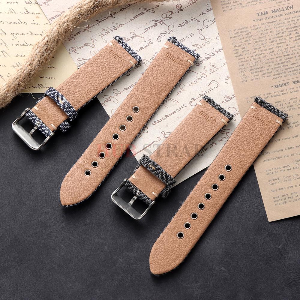 18mm 20mm 22mm Quick Release Weave Bracelet Vintage Genuine Leather Tweed Nylon Strap for Omega for Seiko Smartwatch Watch Band