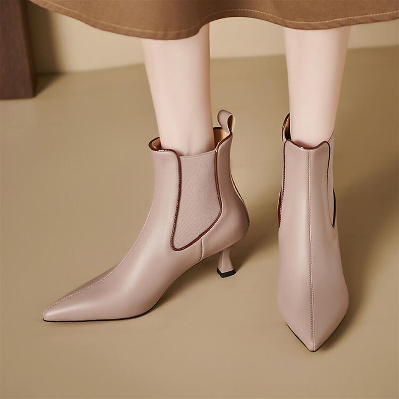 Fashion 2025 Autumn Genuine Leather Women Boots Pointed Toe Thin Heel Boots for Women Fashion Ankle Boots Winter Boots Women High Heels