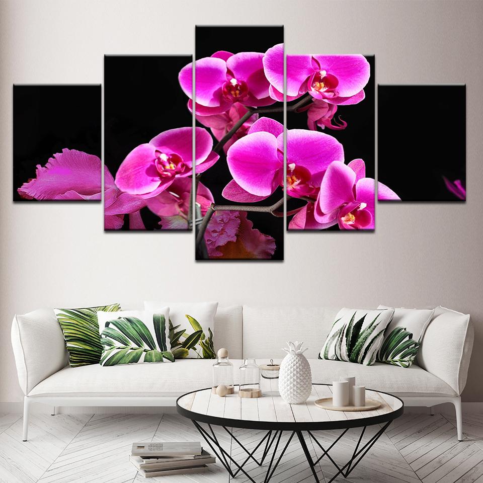 No Framed 5 Pieces Rose Red Orchids Cuadros Wall Art Canvas Posters Pictures Paintings Home Decor for Kids Living Room Bedroom