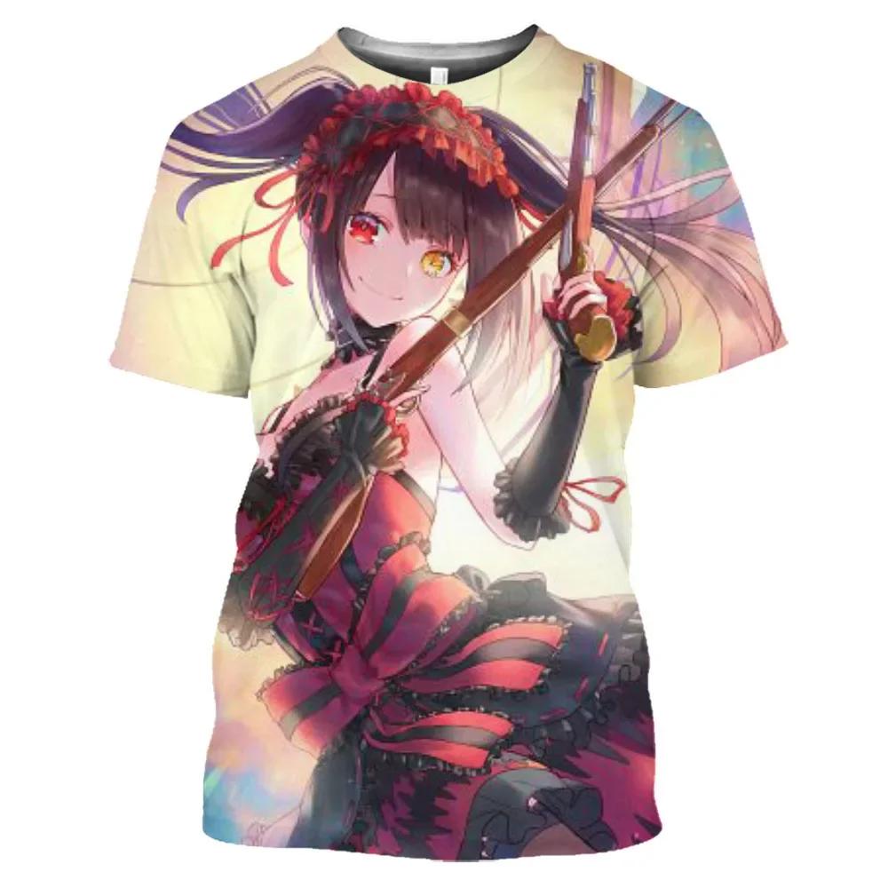 Mangas Date A Live Tokisaki Kurumi Sexy Girls Otaku Graphic 3D T-Shirts Anime Short Sleeve Harajuku Shirt for Men Tees Tops