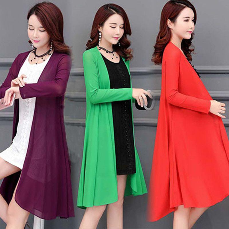 Damesjal Mellomlang løs kåpe Solbeskyttelsesklær Dame løs Tynn Stor størrelse Sjal Uformell løs kåpe