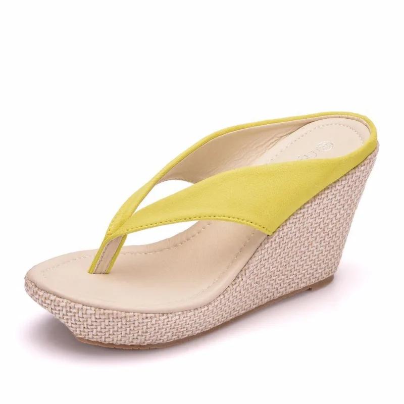 Sandalen Damen Hausschuhe Sommer bequem Runde Zehenpartie Geflochten Zum Hineinschlüpfen PU 9CM Keilabsatz Hohe Absätze Plateau Kleidersandalen Damenschuhe