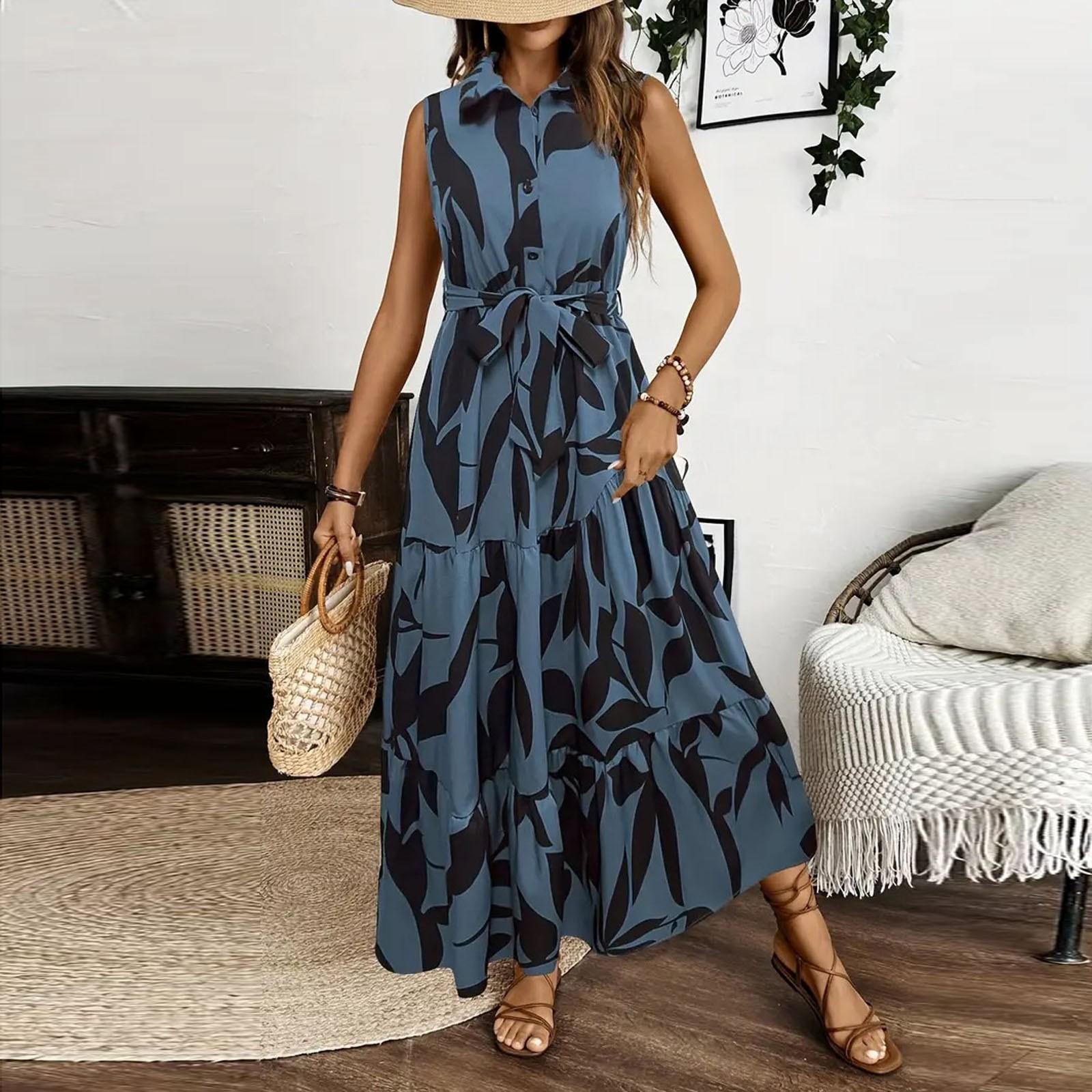 

Женские повседневные летние платья без рукавов, весеннее лоскутное бохо-цветочное коктейльное вечернее платье XXL синий