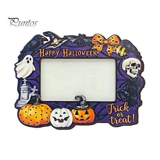 Waterproof Photo Frame Halloween Wooden Frame, Pumpkin Ghost Cat Cutout Picture Holiday Portrait Holder, Double-sided Tabletop Decor for Home