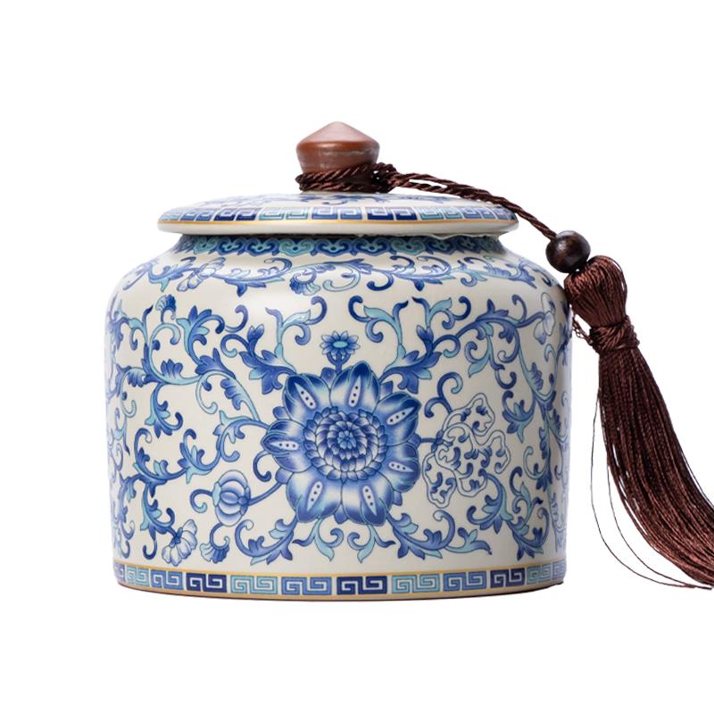 

Ru Kiln Ceramic Tea Caddy - Intertwined Lotus
