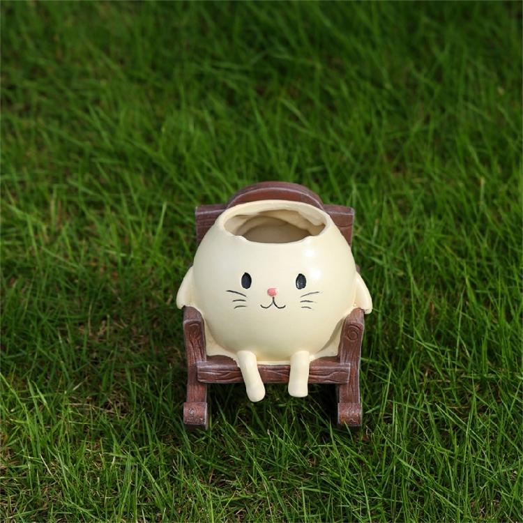 Creative Rocking Feline Planter Resin Swing Chair Design Decorative Flower Pot Fit for Modern Garden Weather Resistant