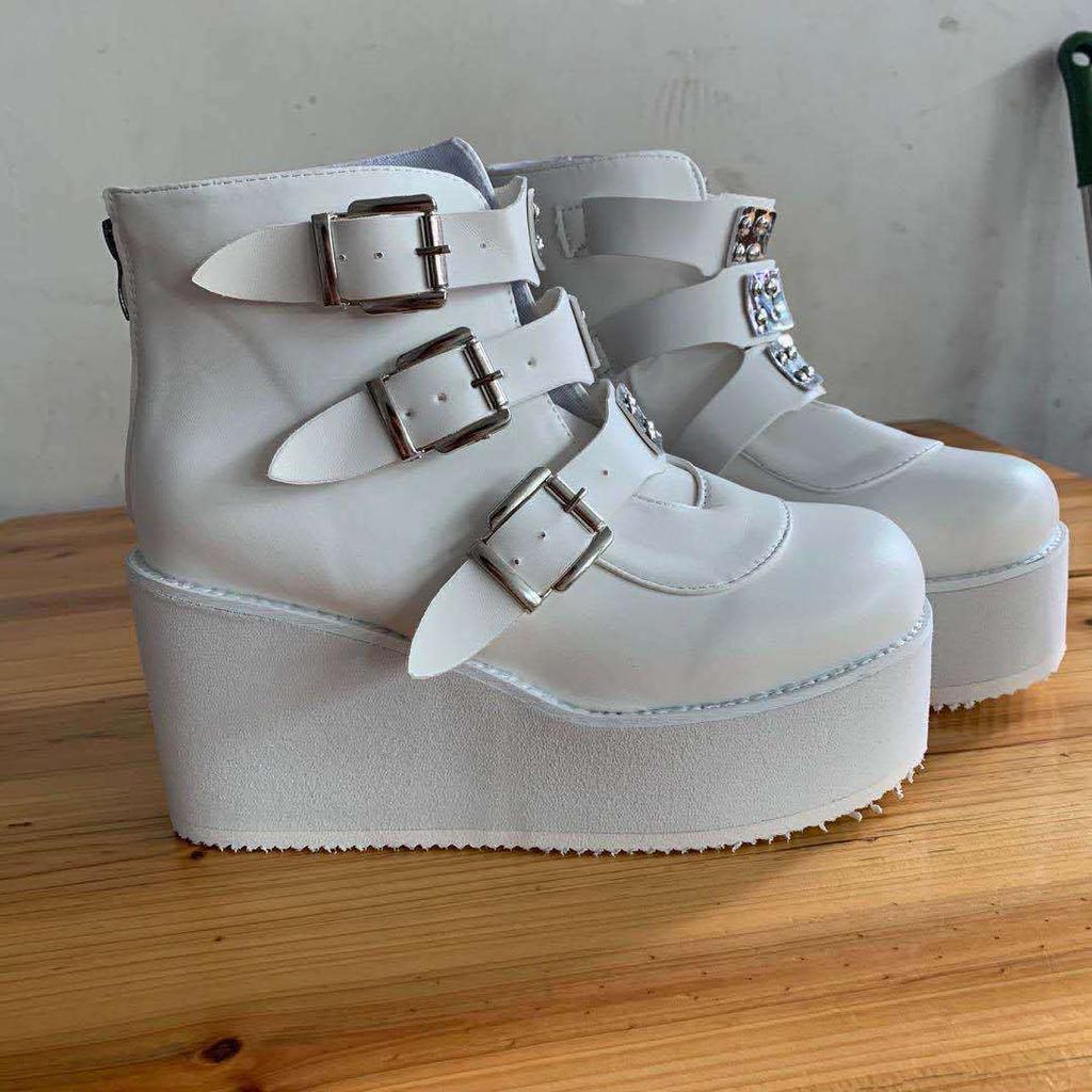 Women Ankle Boots Gothic Platform Punk Winter Martin Black High Heels Sexy Ladies Shoes