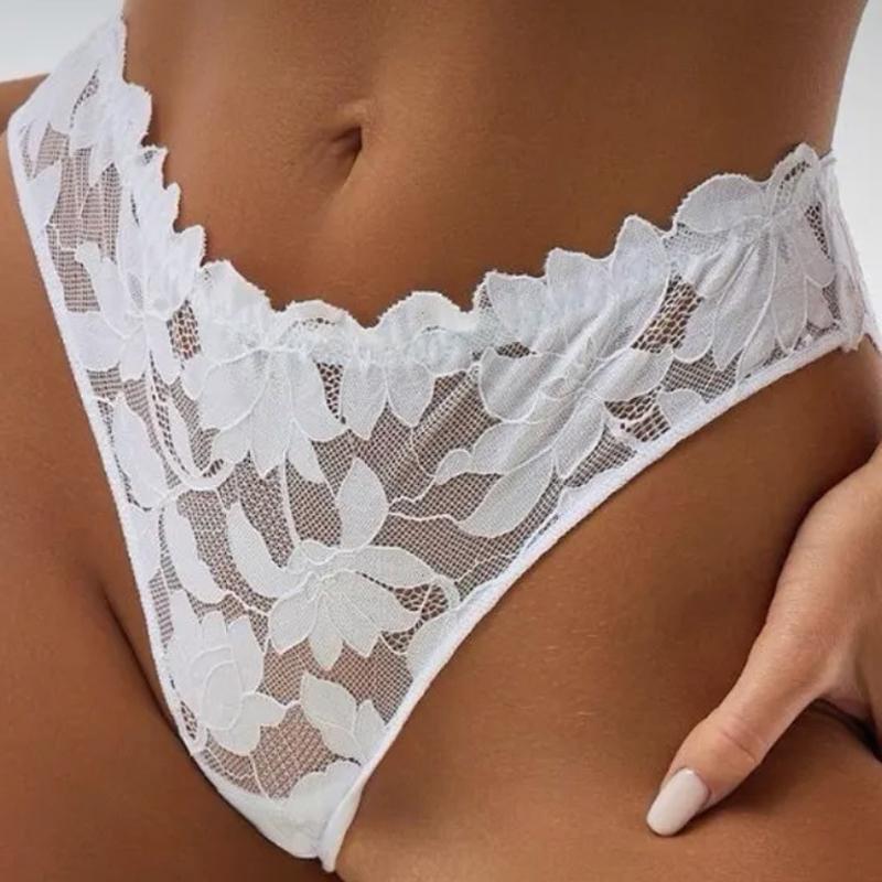 Women's Solid Floral Lace Thong Underwear Sexy Transparent Mesh Low Waist Panties for Ladies Plus Size Breathable Comfortable Briefs