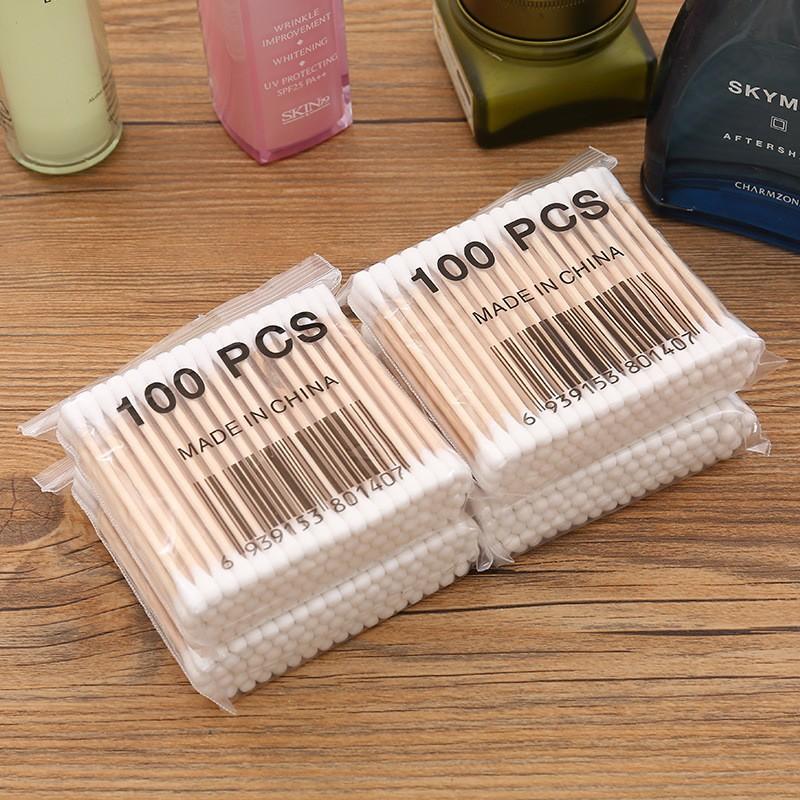 100PCS Round Headed Cotton Swabs, Double Round Headed Cotton Swabs, Bamboo Sticks, Precision Pointed Cosmetic Nail Tools