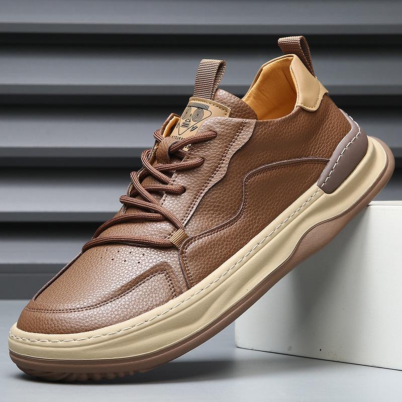 Leather Men's Shoes New Versatile Trend Little White Shoes Men's Summer Breathable Hollow Hole Leather Shoes Men's Casual Board Shoes