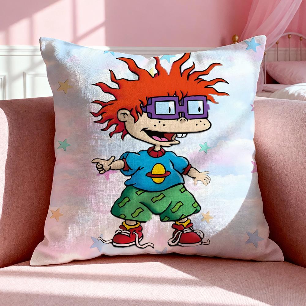 Cartoon R-Rugrats Cushion Cover Breathable Linen Pillowcase Summer Odorless Eco-Friendly Invisible Zipper Washable