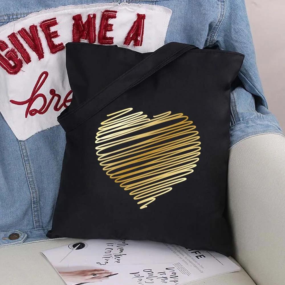 Women Shopping Bags Black Printing Foldable Handbags Eco Shopper Shoulder Bag Canvas Tote Environmental Storage Handbag