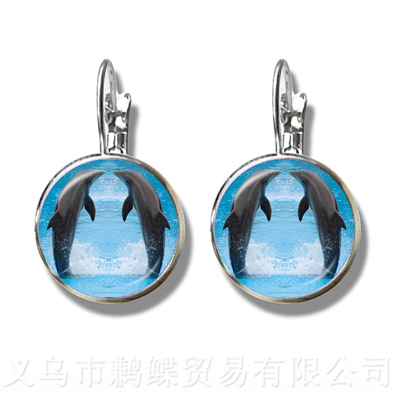 Mermaid Pattern Earrings New Fashion Round Glass Mermaid Murano 16mm Glass Dome Silver Plated Stud Earrings For Women